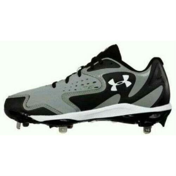 Mens Baseball Cleats Under Armour 16 Gray Black Yard Low Metal 4D Foam Shoes - Picture 1 of 5